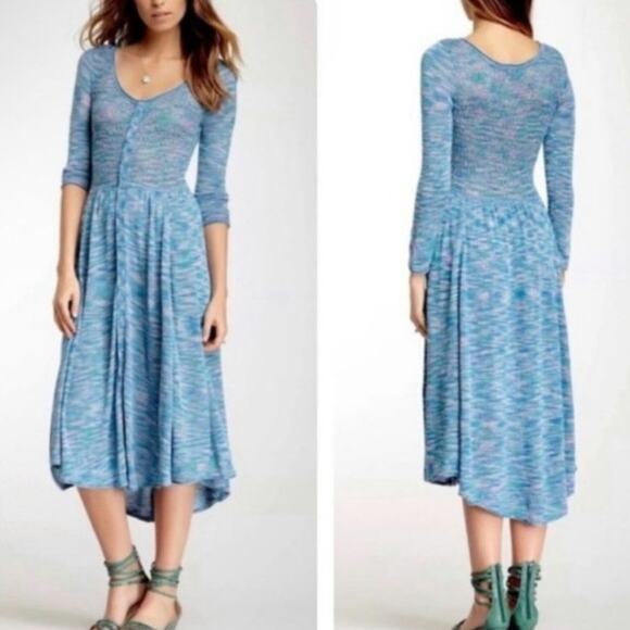 Free People Ocean Front Space Dye Knit High Low Dress - Picture 1 of 5